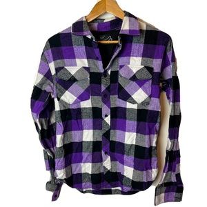 Fox Racing Purple Black Flannel Long Sleeve Button Down Size Medium Cotton